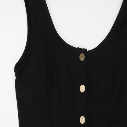 Oasis Womens Black Cotton Mini Size 12 Round Neck Button