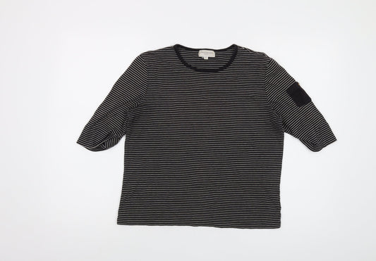 Jones New York Womens Brown Striped Cotton Basic T-Shirt Size M Round Neck