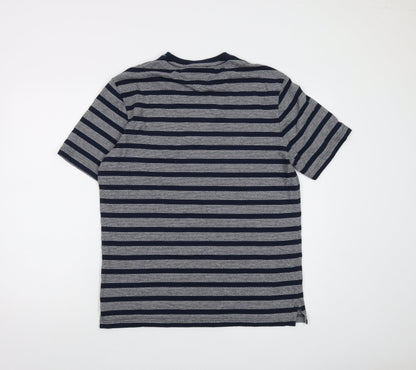 Lincoln Mens Blue Striped Cotton T-Shirt Size M Crew Neck