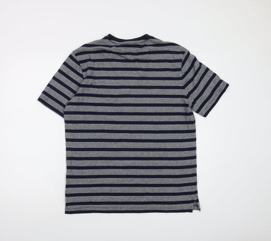 Lincoln Mens Blue Striped Cotton T-Shirt Size M Crew Neck