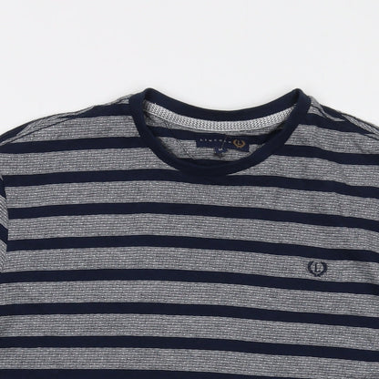 Lincoln Mens Blue Striped Cotton T-Shirt Size M Crew Neck