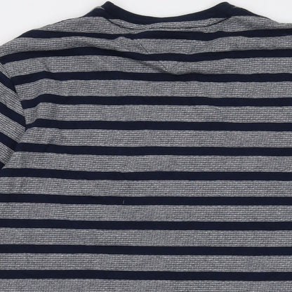 Lincoln Mens Blue Striped Cotton T-Shirt Size M Crew Neck