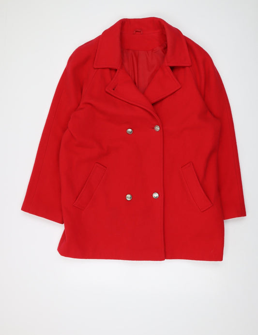 Classic Womens Red Overcoat Coat Size 16 Button