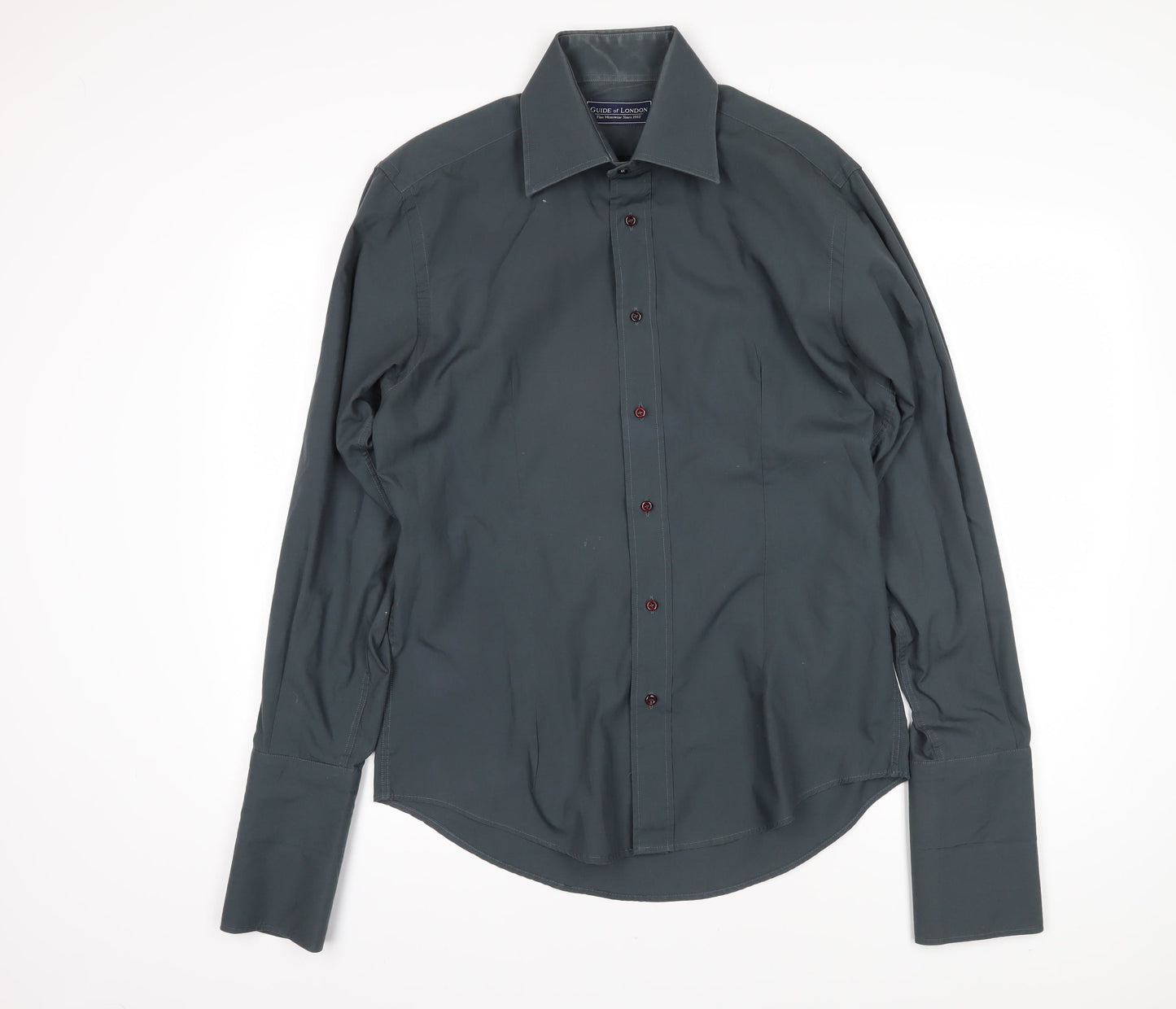 Guide of London Mens Grey Cotton Button-Up Size L Collared Button