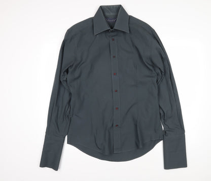 Guide of London Mens Grey Cotton Button-Up Size L Collared Button