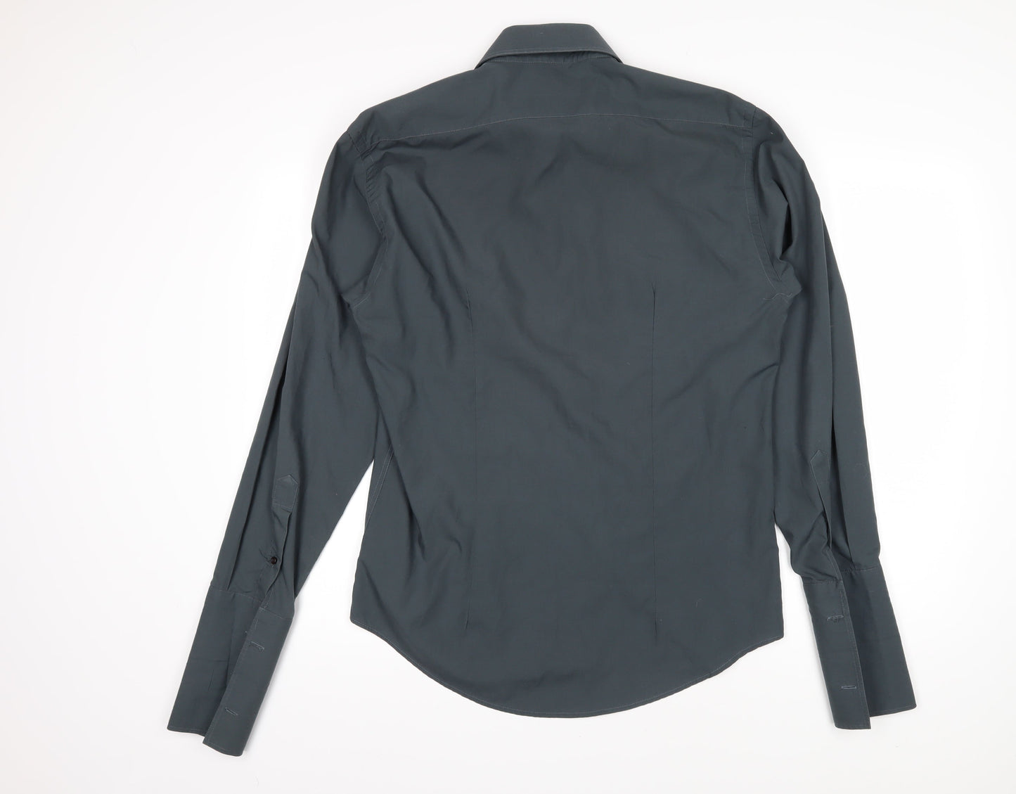 Guide of London Mens Grey Cotton Button-Up Size L Collared Button
