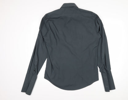 Guide of London Mens Grey Cotton Button-Up Size L Collared Button
