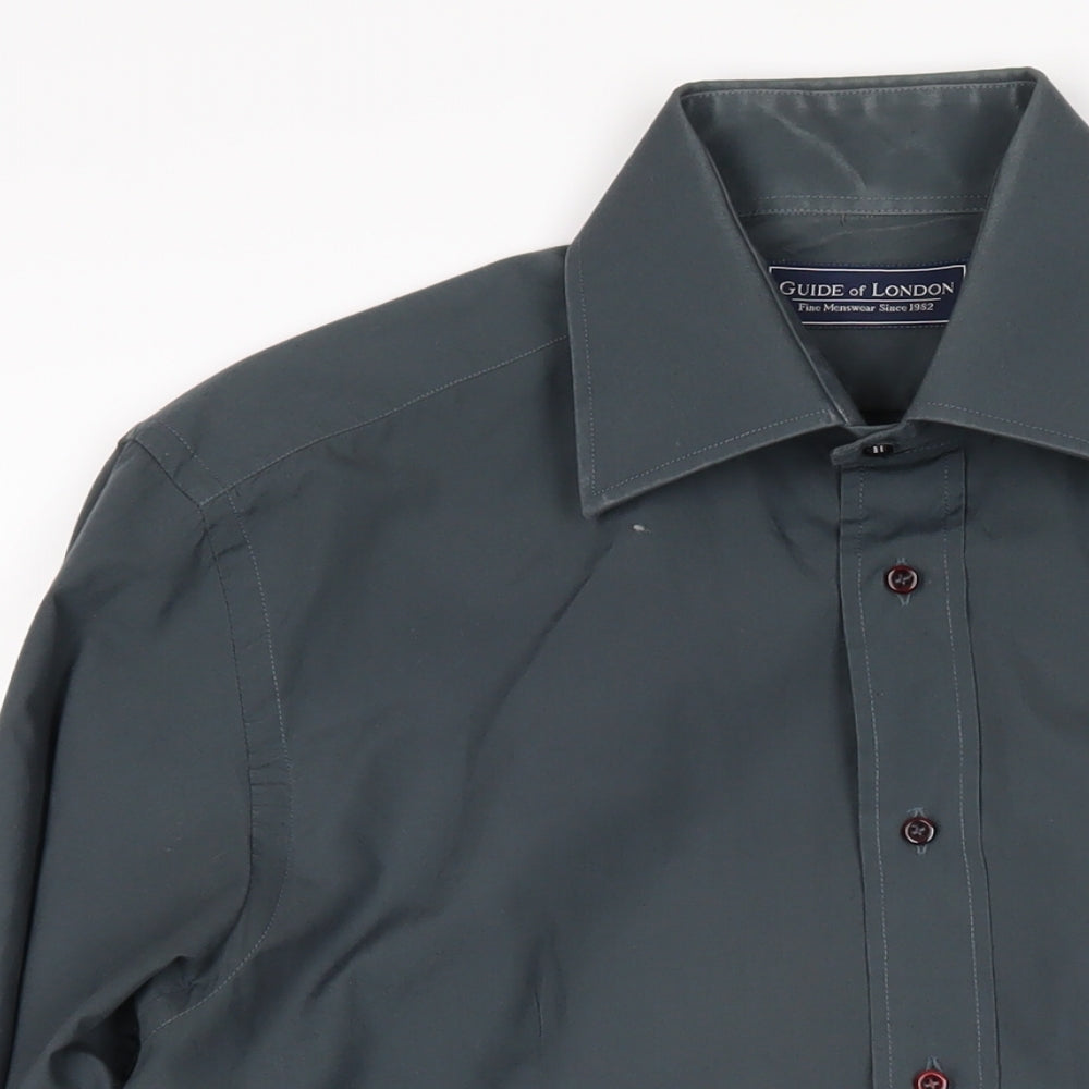 Guide of London Mens Grey Cotton Button-Up Size L Collared Button