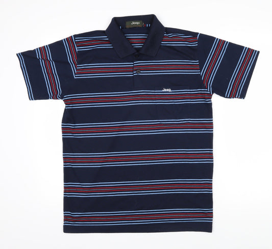 Jeep Mens Blue Striped Cotton Polo Size L Collared Button