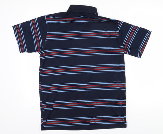 Jeep Mens Blue Striped Cotton Polo Size L Collared Button