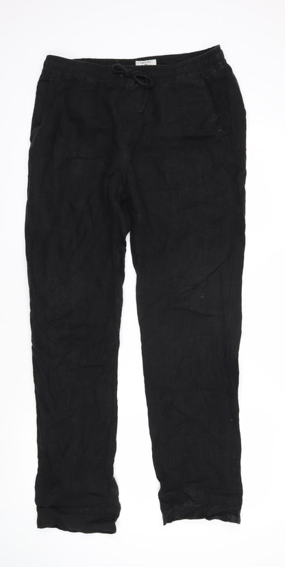 Percival Womens Black Cotton Trousers Size 32 L29 in Regular Tie - Elasticated waist