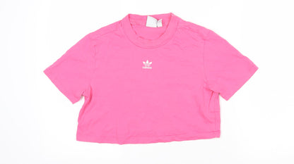 Addidas Womens Pink 100% Cotton Basic T-Shirt Size 10 Round Neck - Cropped