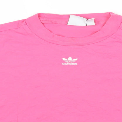 Addidas Womens Pink 100% Cotton Basic T-Shirt Size 10 Round Neck - Cropped