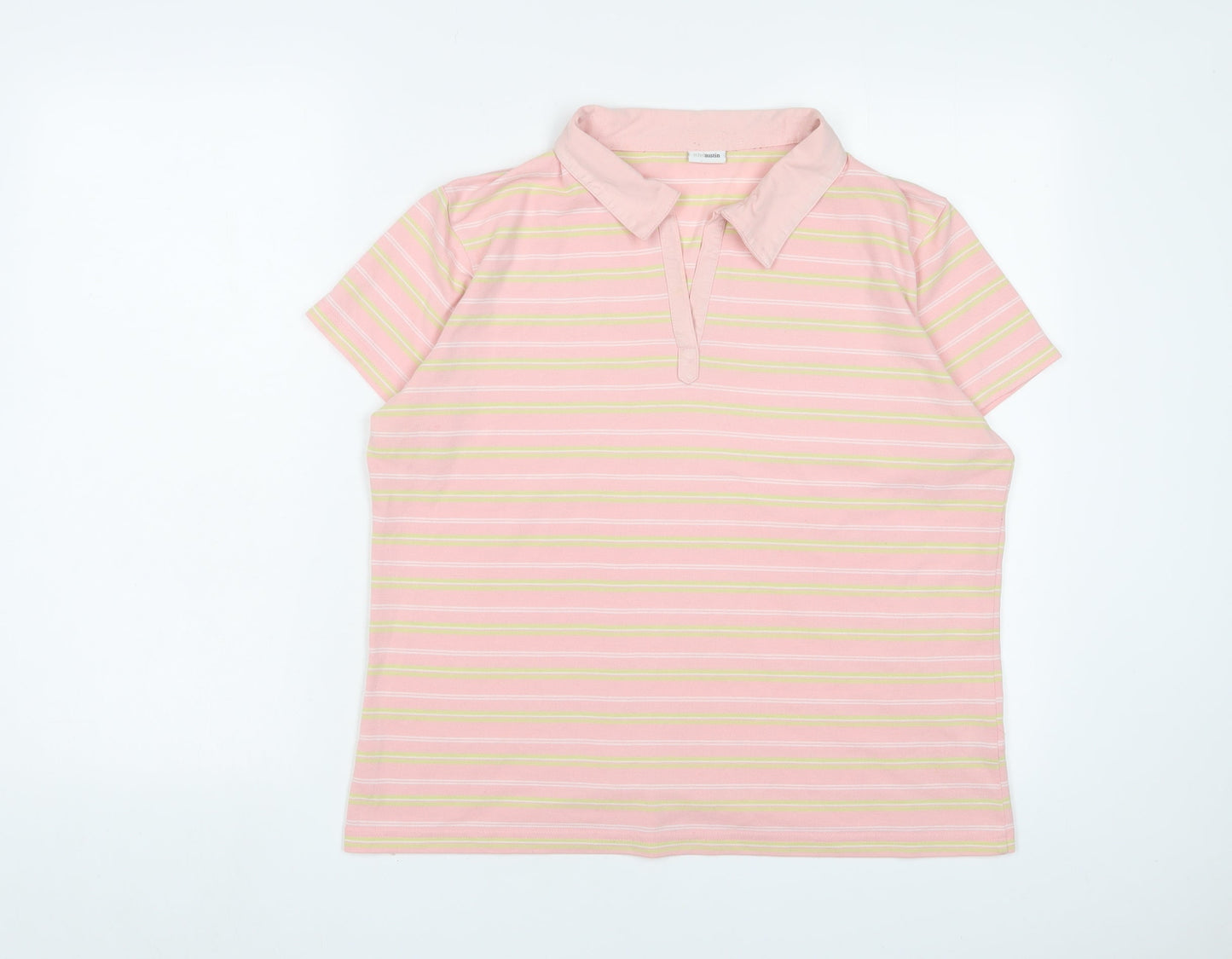 Ethel Austin Womens Pink Striped Polyester Basic Polo Size M Collared