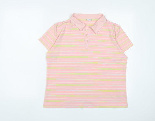 Ethel Austin Womens Pink Striped Polyester Basic Polo Size M Collared