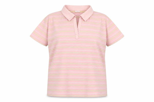 Ethel Austin Womens Pink Striped Polyester Basic Polo Size M Collared