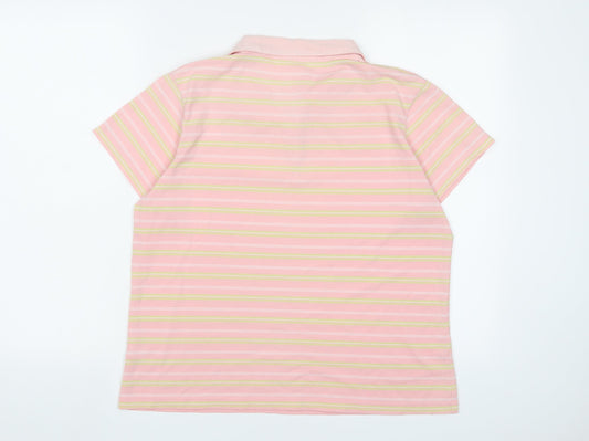 Ethel Austin Womens Pink Striped Polyester Basic Polo Size M Collared