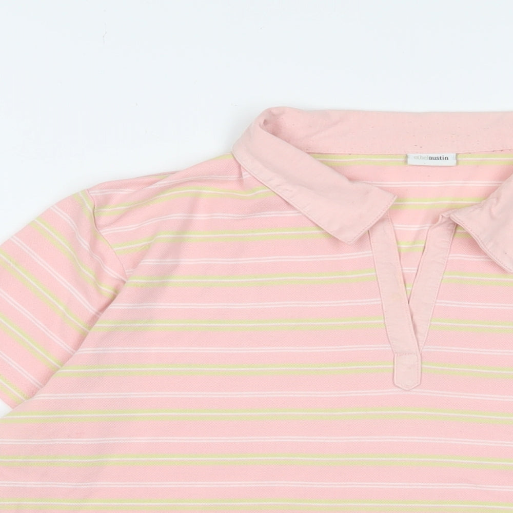 Ethel Austin Womens Pink Striped Polyester Basic Polo Size M Collared