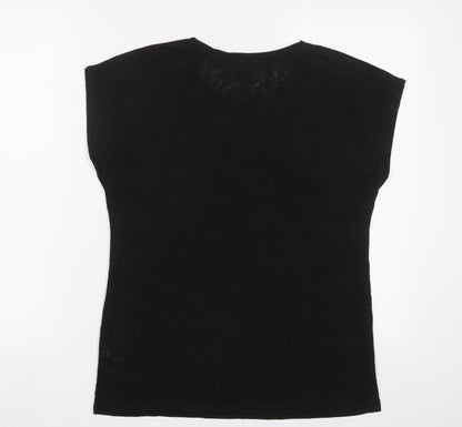 Bonmarché Womens Black Polyester Basic T-Shirt Size 12 Crew Neck - Butterflies
