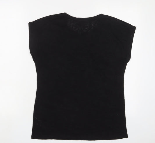 Bonmarché Womens Black Polyester Basic T-Shirt Size 12 Crew Neck - Butterflies