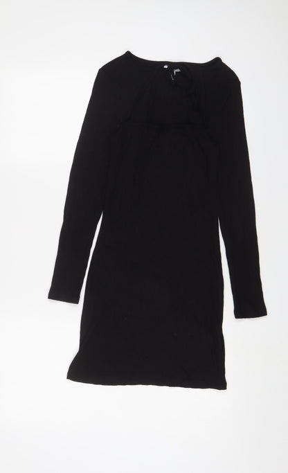 Topshop Womens Black Viscose Bodycon Size 10 Square Neck Pullover