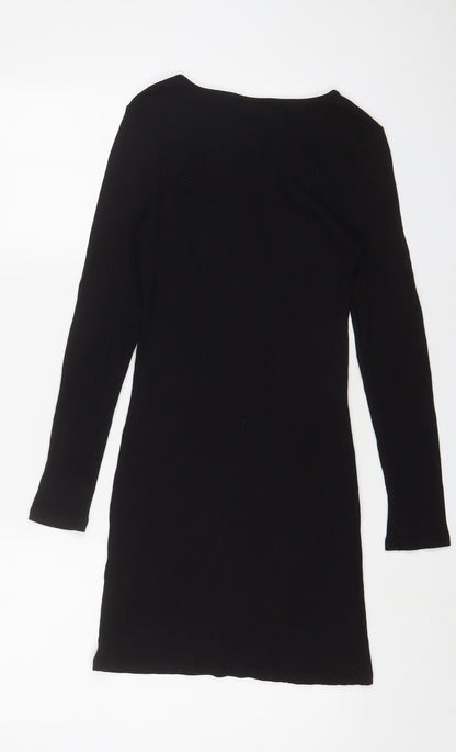Topshop Womens Black Viscose Bodycon Size 10 Square Neck Pullover