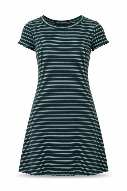 Forever 21 Womens Green Striped Viscose A-Line Size S Boat Neck Pullover - Lettuce Edging