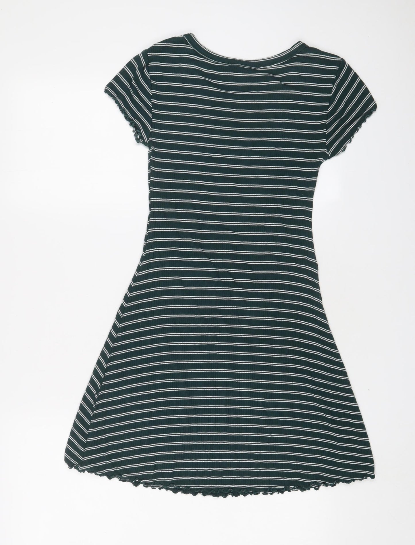 FOREVER 21 Womens Green Striped Viscose A-Line Size S Boat Neck Pullover - Lettuce Edging