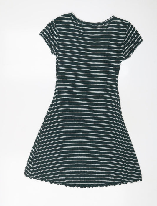 FOREVER 21 Womens Green Striped Viscose A-Line Size S Boat Neck Pullover - Lettuce Edging