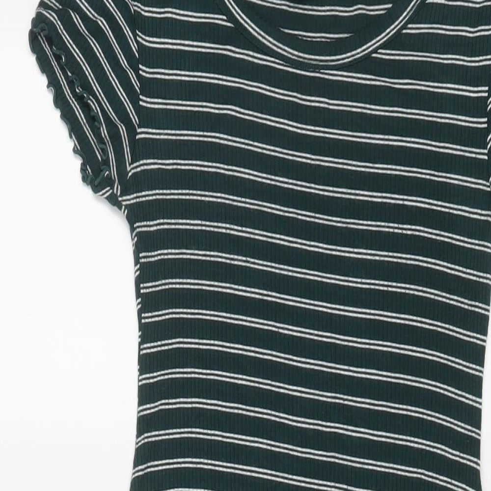 FOREVER 21 Womens Green Striped Viscose A-Line Size S Boat Neck Pullover - Lettuce Edging