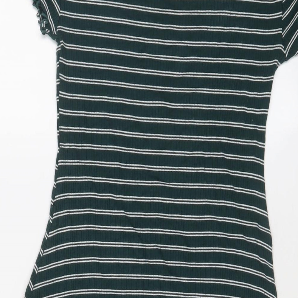 FOREVER 21 Womens Green Striped Viscose A-Line Size S Boat Neck Pullover - Lettuce Edging