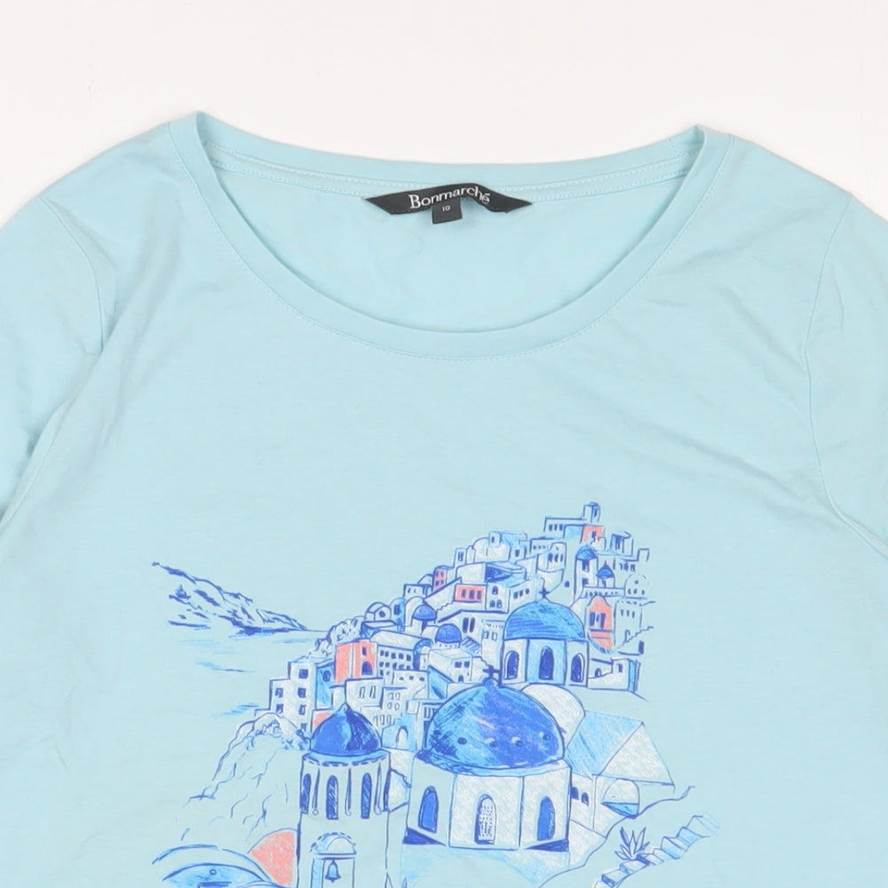 Bonmarché Womens Blue Polyester Basic T-Shirt Size 10 Crew Neck
