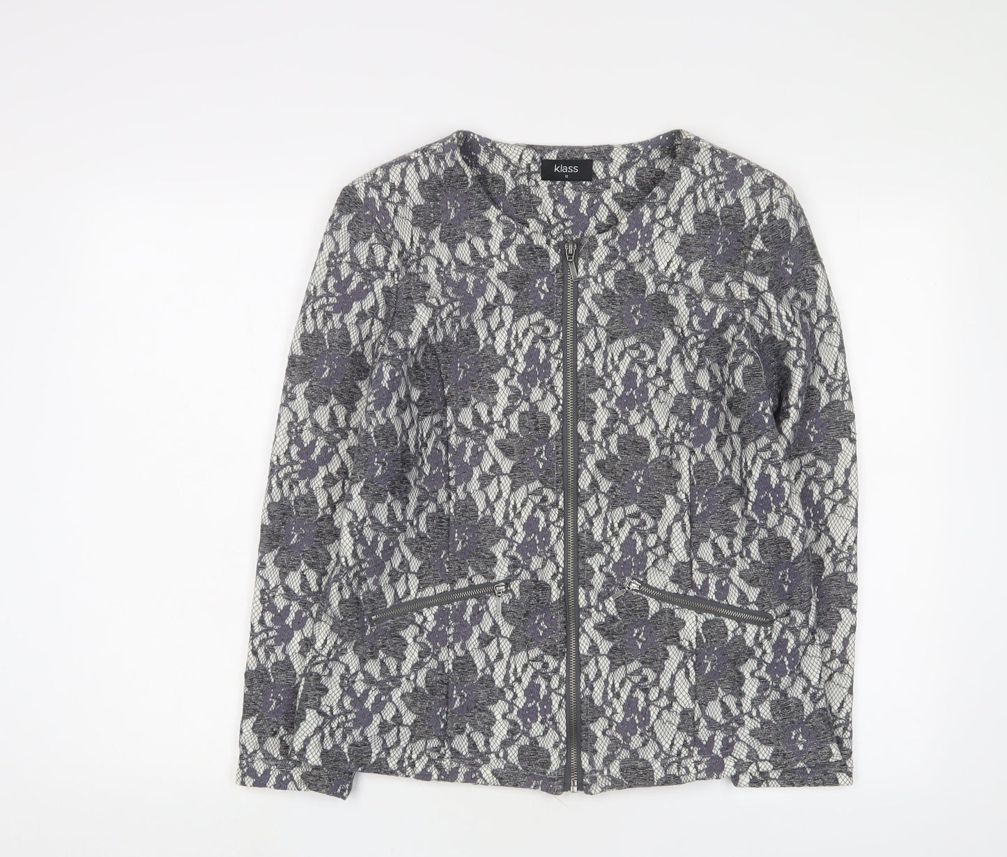 Klass Womens Grey Fair Isle Jacket Size 12 - Zip Pockets