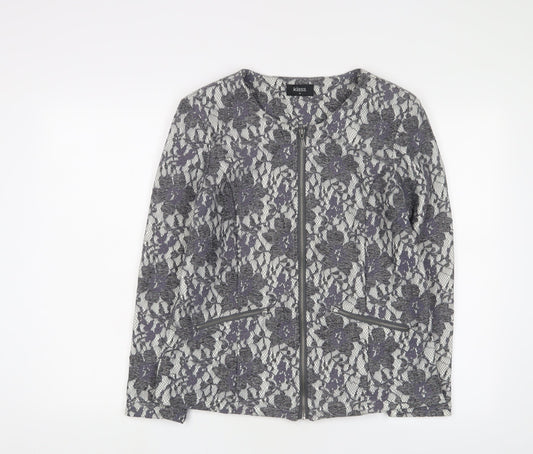 Klass Womens Grey Fair Isle Jacket Size 12 - Zip Pockets