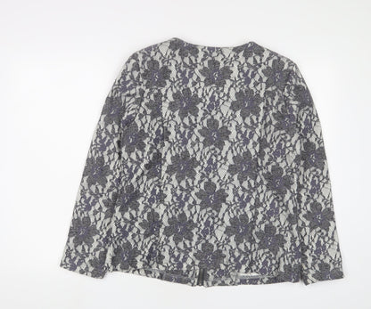 Klass Womens Grey Fair Isle Jacket Size 12 - Zip Pockets