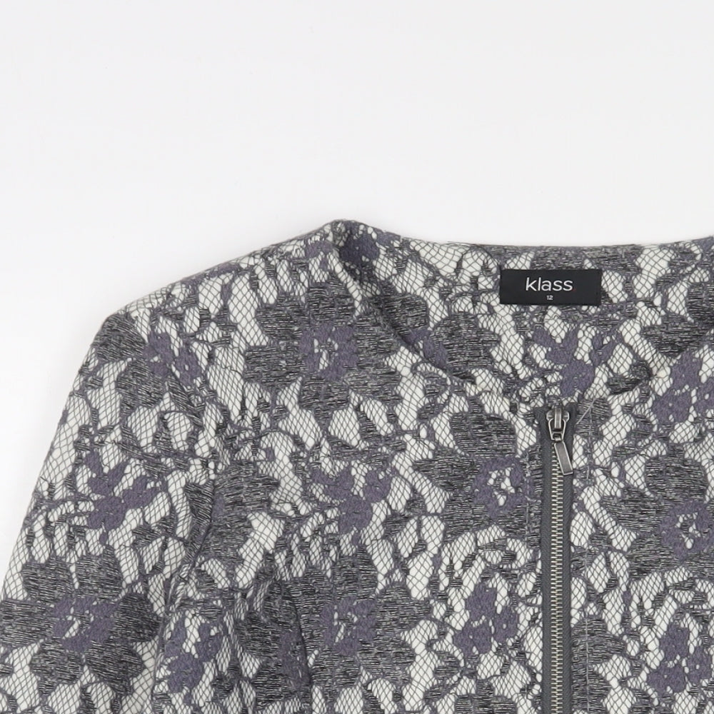 Klass Womens Grey Fair Isle Jacket Size 12 - Zip Pockets