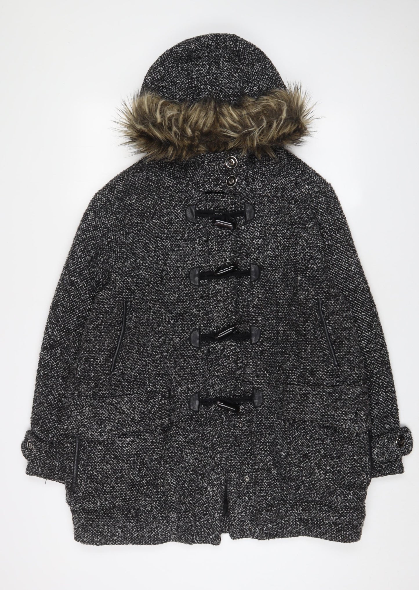 QED London Womens Grey Overcoat Coat Size 14 Button