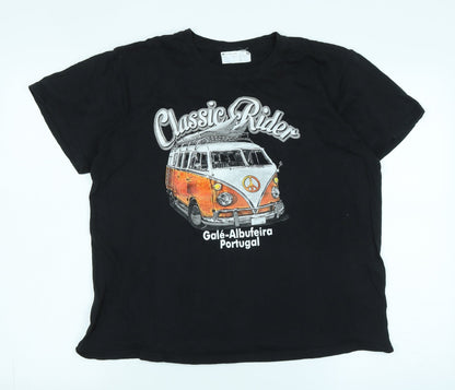 Classic rider Mens Black Cotton T-Shirt Size M Crew Neck - Logo- Classic Rider