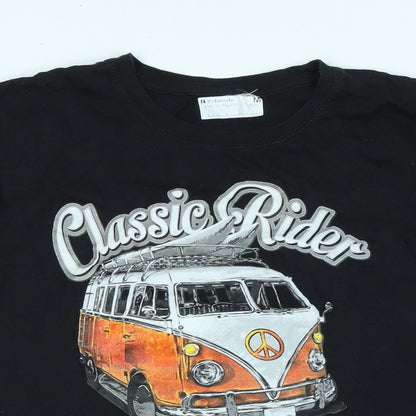 Classic rider Mens Black Cotton T-Shirt Size M Crew Neck - Logo- Classic Rider