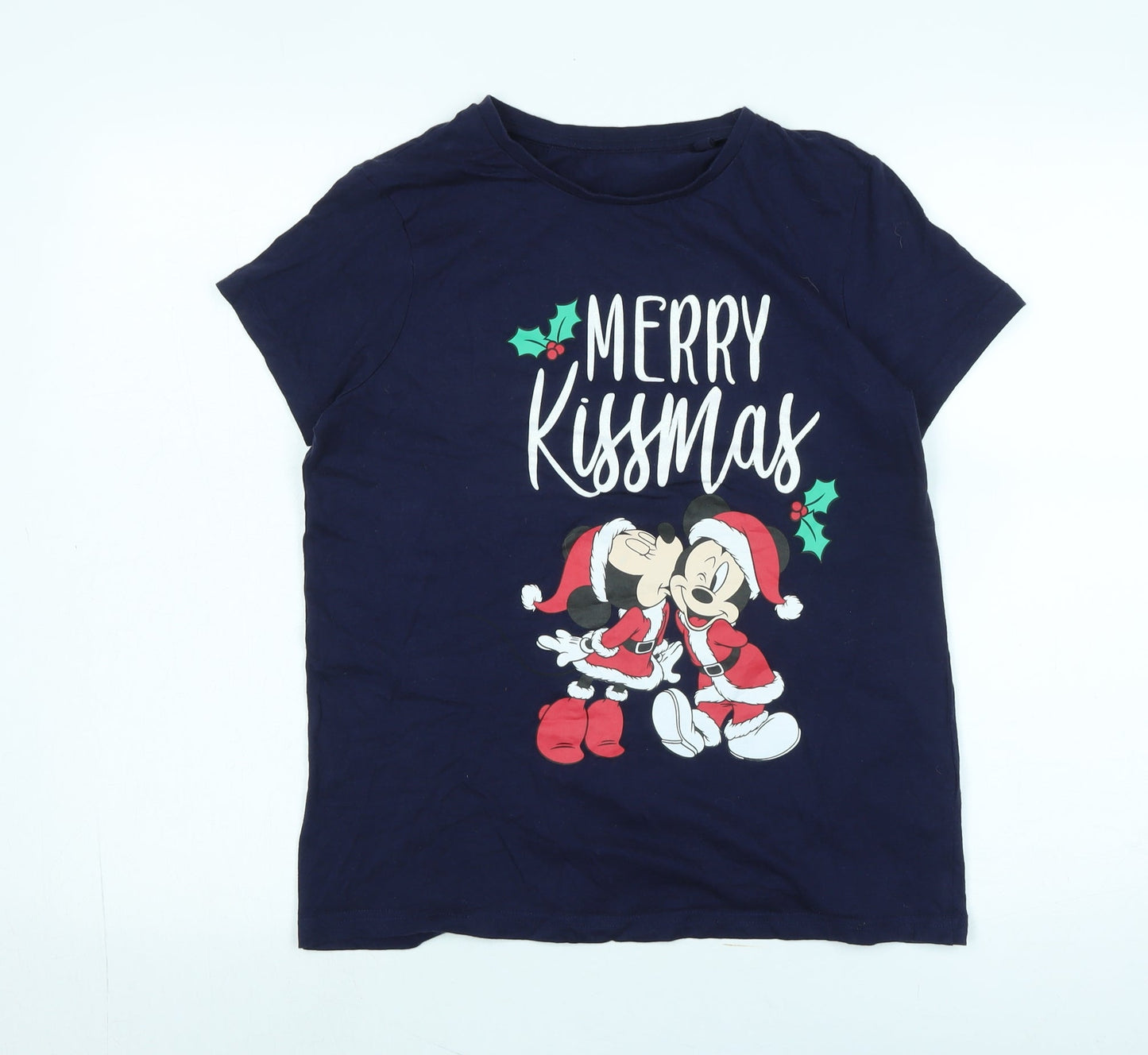 Merry Xmas Womens Blue Cotton Basic T-Shirt Size 8 Collared - Logo- Merry Xmas