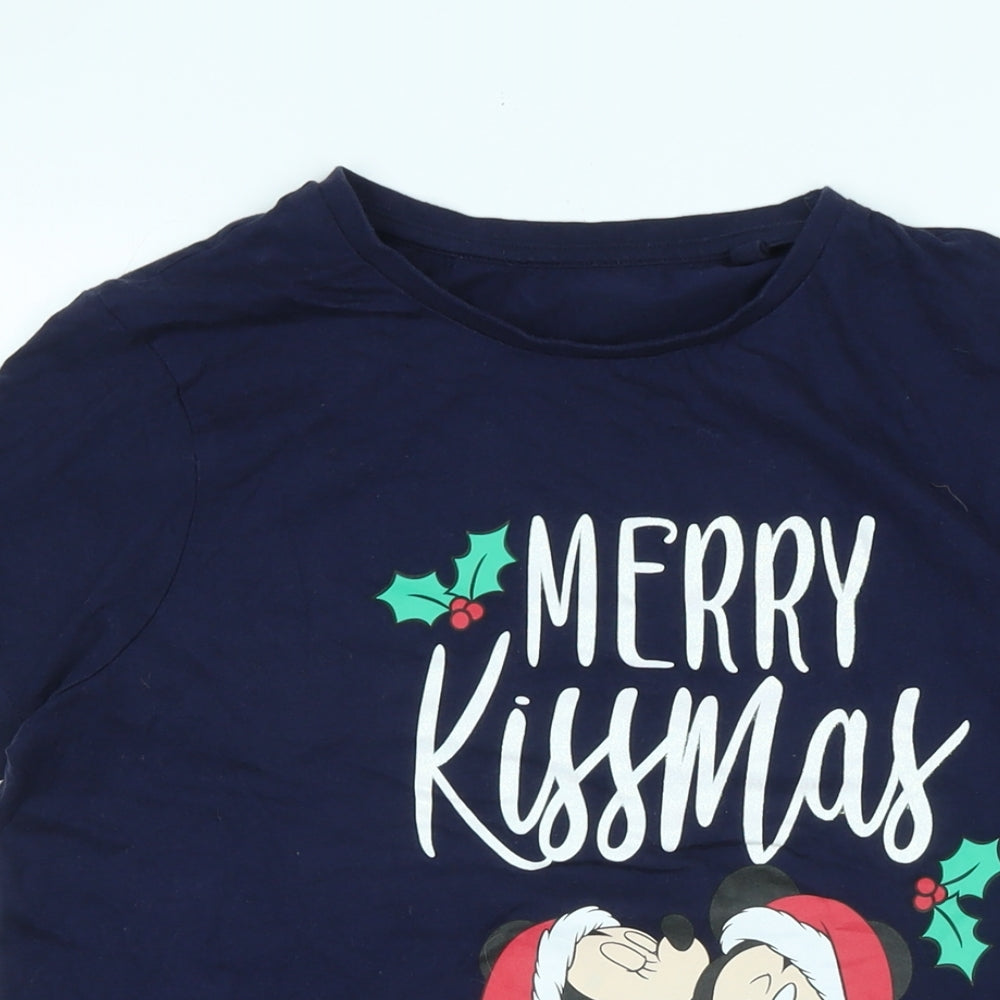 Merry Xmas Womens Blue Cotton Basic T-Shirt Size 8 Collared - Logo- Merry Xmas
