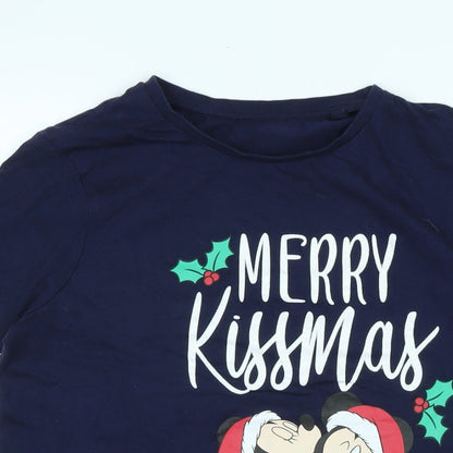 Merry Xmas Womens Blue Cotton Basic T-Shirt Size 8 Collared - Logo- Merry Xmas