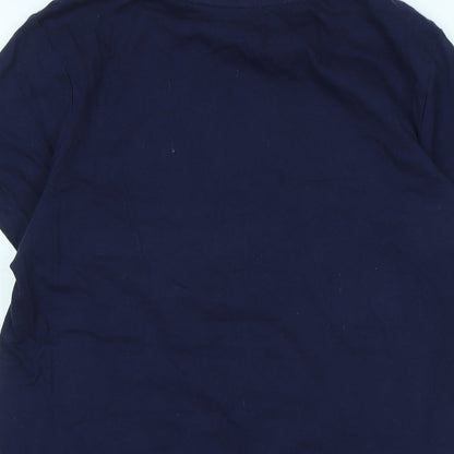 Merry Xmas Womens Blue Cotton Basic T-Shirt Size 8 Collared - Logo- Merry Xmas