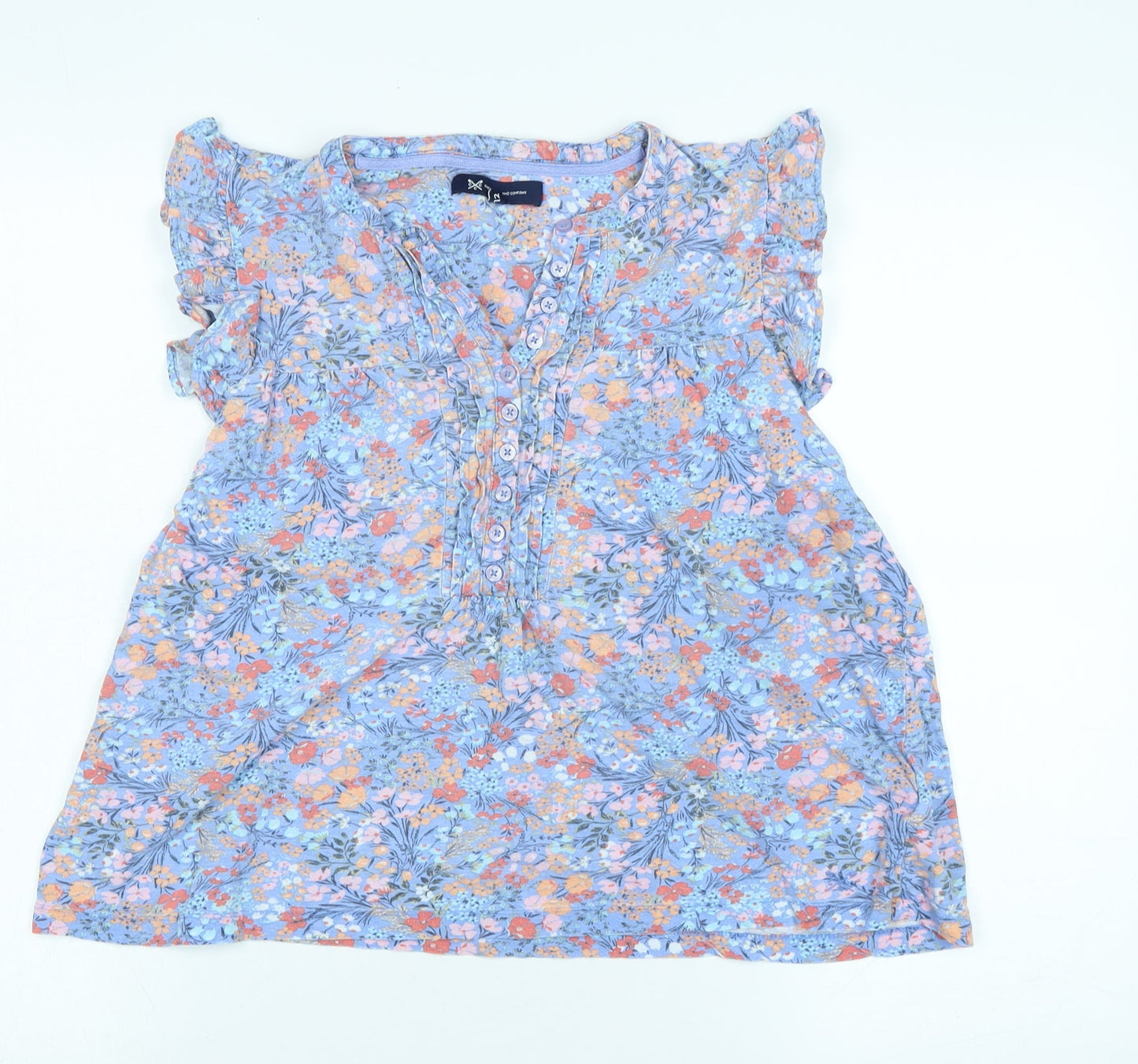 Crewe clothing Co Womens Blue Floral Cotton Basic Blouse Size 12 Crew Neck - Logo