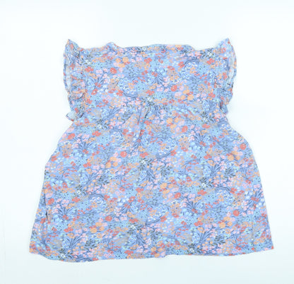 Crewe clothing Co Womens Blue Floral Cotton Basic Blouse Size 12 Crew Neck - Logo