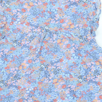 Crewe clothing Co Womens Blue Floral Cotton Basic Blouse Size 12 Crew Neck - Logo