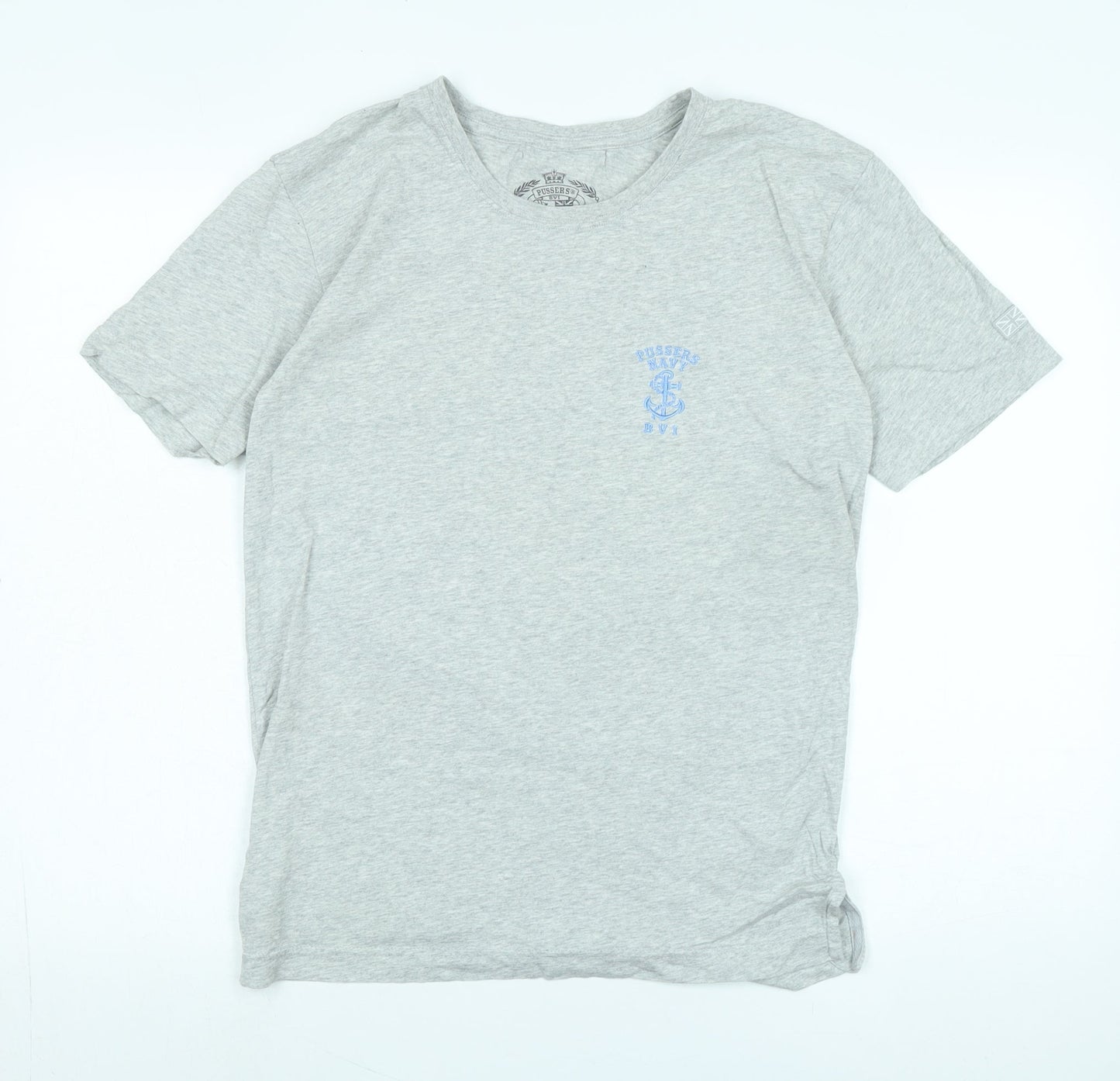 Pussers navy Mens Grey Cotton T-Shirt Size S Crew Neck - Logo
