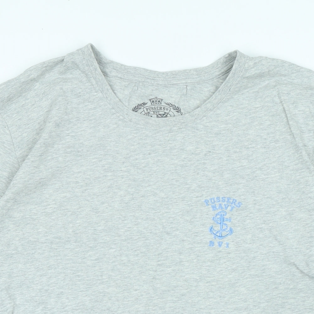 Pussers navy Mens Grey Cotton T-Shirt Size S Crew Neck - Logo
