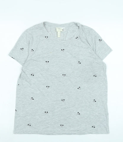 Disney Womens Grey Solid Cotton Top Pyjama Top Size M - Logo - Micky Mouse