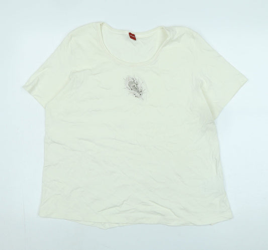 Olsen Womens Ivory Cotton Basic T-Shirt Size M Scoop Neck - Logo